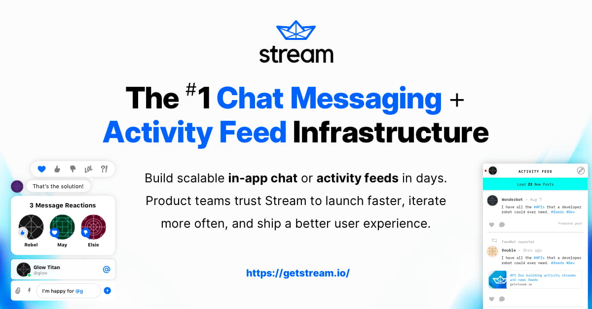 Enterprise Grade APIs for Feeds, Chat, & Video!