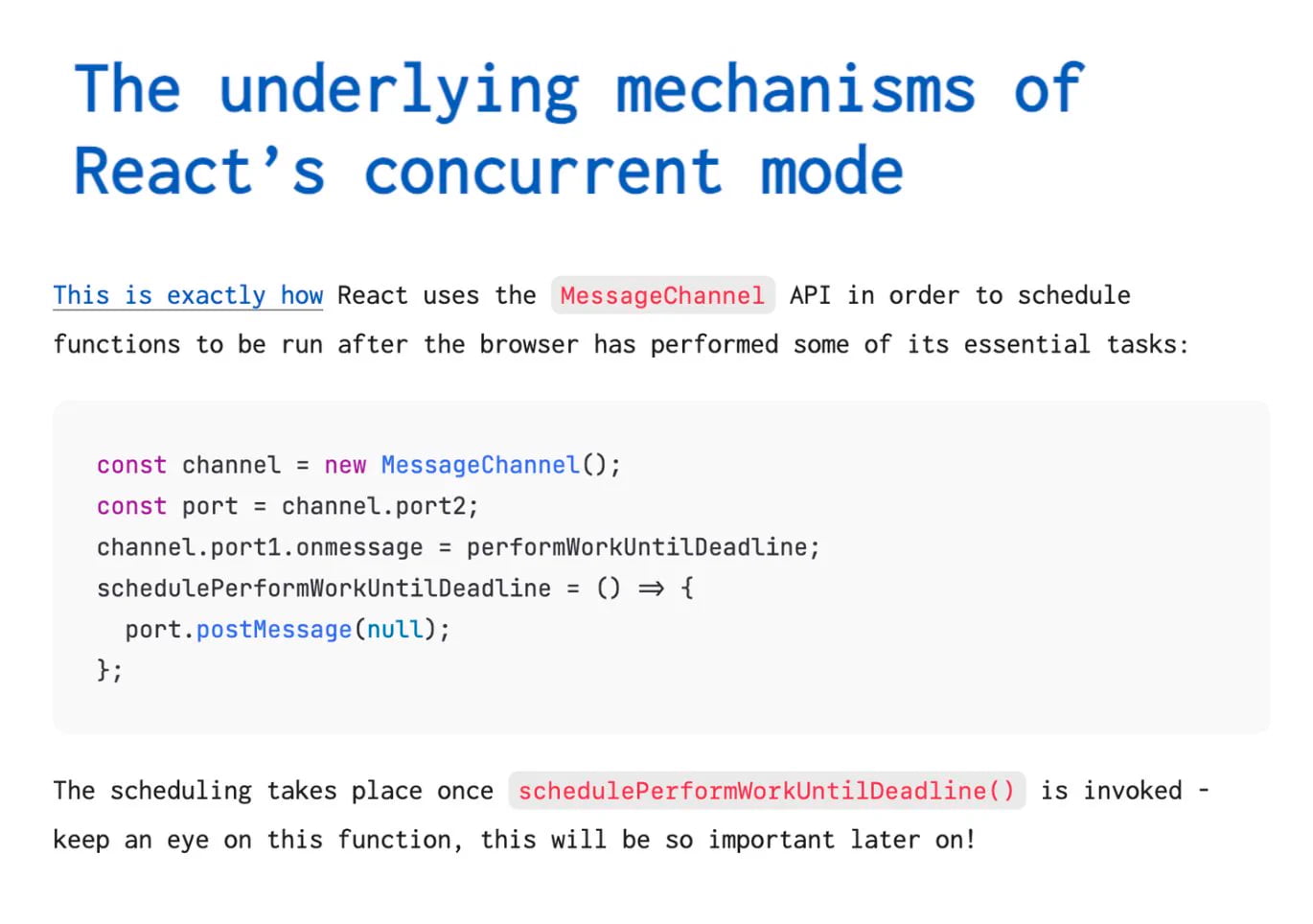 The underlying mechanisms of Reacts concurrent mode