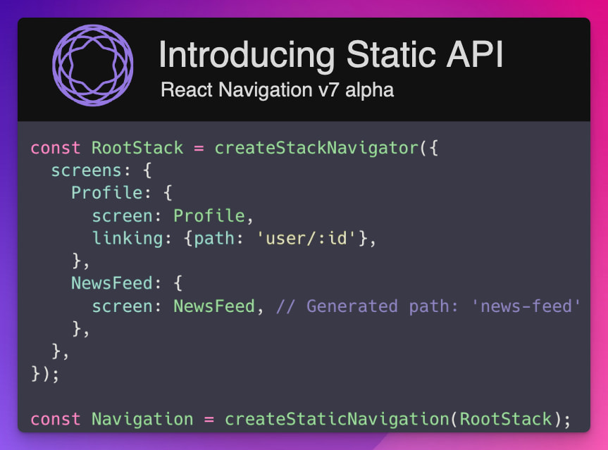 React Navigation - Introducing Static API