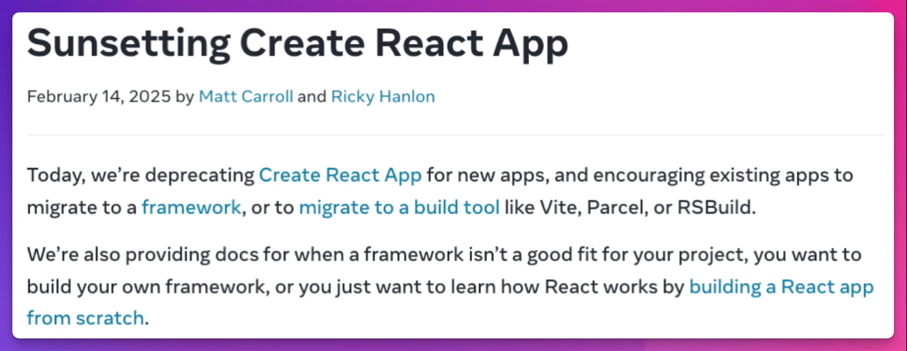 Sunsetting Create React App