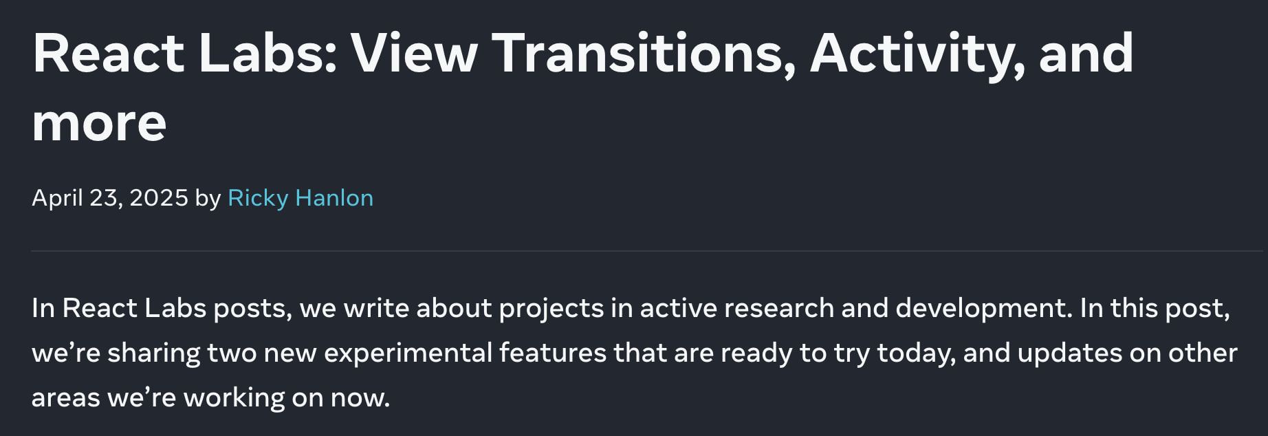 React Labs: View Transitions, Activity, and more