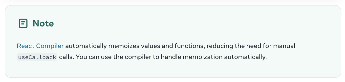 React Compiler being recommended on the useCallback docs