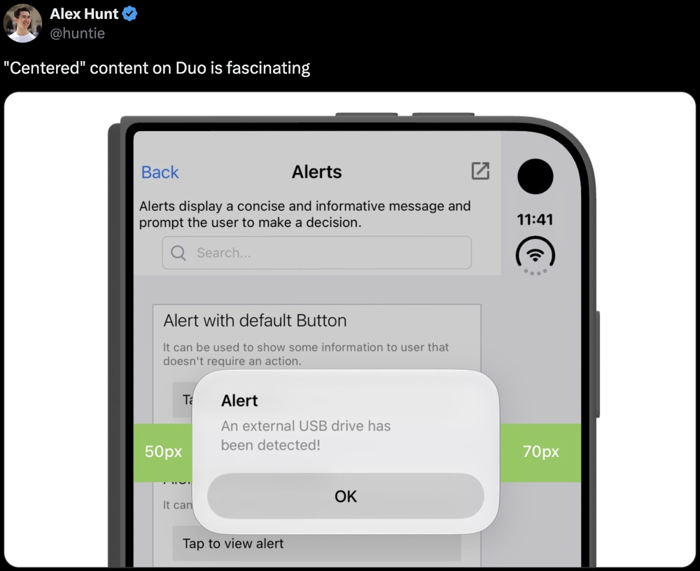 "Centered" content on Duo is fascinating