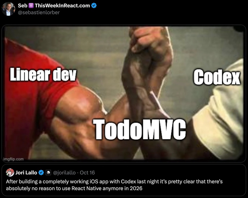 Linear dev and Codex shaking hands over TodoMVC